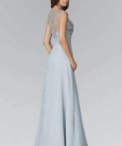 Formal Gowns Elizabeth K - GL2085 Sequined Illusion Bateau Neck A-Line Dress