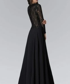 Formal Gowns Elizabeth K - GL2097 Long Sleeve Beaded Chiffon A-line Gown
