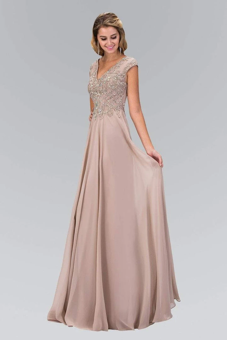 Elizabeth K - GL2119 Bead Embellished V-Neck Chiffon Gown 3 Elizabeth K - GL2119 Bead Embellished V-Neck Chiffon Gown