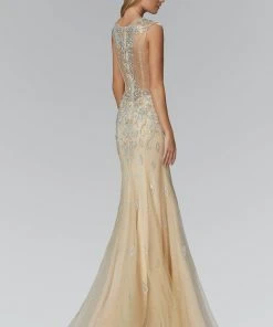 Elizabeth K - GL2125 Sleeveless Sheer Jewel Embellished Gown