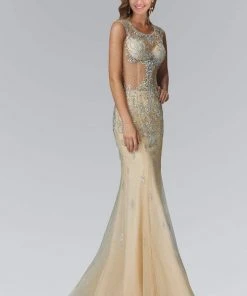 Elizabeth K - GL2125 Sleeveless Sheer Jewel Embellished Gown