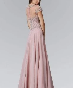 Elizabeth K - GL2126 Trellis Illusion Chiffon A-Line Gown Formal Gowns