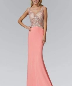 Elizabeth K - GL2128 Jewel Embellished V-Neck Gown Formal Gowns