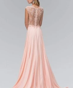 Elizabeth K - GL2136 Laced Bateau Neck A-Line Chiffon Dress Formal Gowns 6 Elizabeth K - GL2136 Laced Bateau Neck A-Line Chiffon Dress Formal Gowns