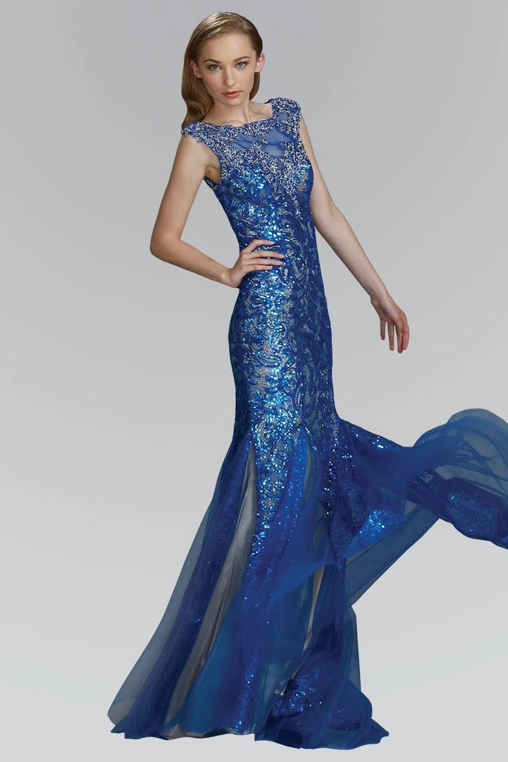 Elizabeth K - GL2137 Sequined Bateau Neck Tulle Trumpet Gown 3 Elizabeth K - GL2137 Sequined Bateau Neck Tulle Trumpet Gown