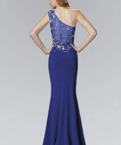 Formal Gowns Elizabeth K - GL2143 Beaded Asymmetrical Neck Gown 5 Formal Gowns Elizabeth K - GL2143 Beaded Asymmetrical Neck Gown