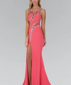 Elizabeth K - GL2146 Beaded Bateau Neck Trumpet Gown Formal Gowns
