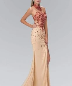 Elizabeth K - GL2147 Jeweled High Neck Trumpet Gown Formal Gowns