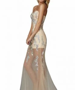 Formal Gowns Elizabeth K - GL2152 Embellished Strapless Sweetheart Sheer Gown