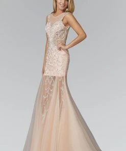 Elizabeth K - GL2153 Beaded Scoop Neck Trumpet Gown Formal Gowns