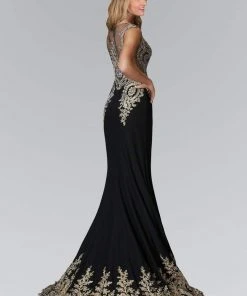 Formal Gowns Elizabeth K - GL2166 Beaded Illusion Scoop Neck Jersey Dress