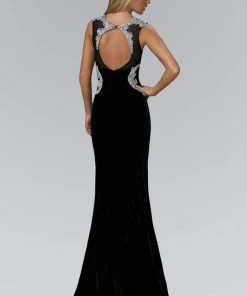 Elizabeth K - GL2167 Scoop Neckline With Open Back Velvet Gown