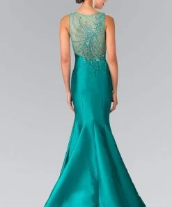 Elizabeth K GL2212 Sculpted V-Neck Mikado Trumpet Gown In Black - 1 Pc Green In Size 2XL Available Formal Gowns