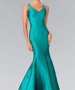 Formal Gowns Elizabeth K - GL2212 Sleek V-Neck Mikado Trumpet Gown