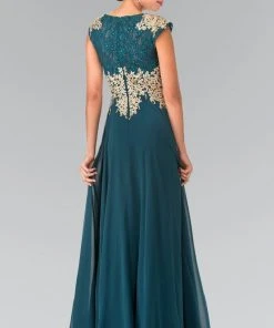 Formal Gowns Elizabeth K - GL2228 Embellished Bateau Chiffon A-Line Dress