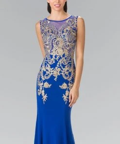 Formal Gowns Elizabeth K - GL2230 Embroidered Bateau Neck Jersey Trumpet Dress 14 Formal Gowns Elizabeth K - GL2230 Embroidered Bateau Neck Jersey Trumpet Dress