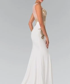 Formal Gowns Elizabeth K - GL2230 Embroidered Bateau Neck Jersey Trumpet Dress 10 Formal Gowns Elizabeth K - GL2230 Embroidered Bateau Neck Jersey Trumpet Dress