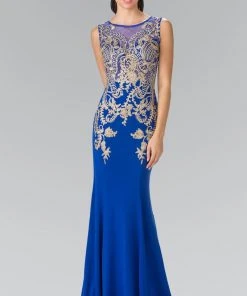 Formal Gowns Elizabeth K - GL2230 Embroidered Bateau Neck Jersey Trumpet Dress 13 Formal Gowns Elizabeth K - GL2230 Embroidered Bateau Neck Jersey Trumpet Dress