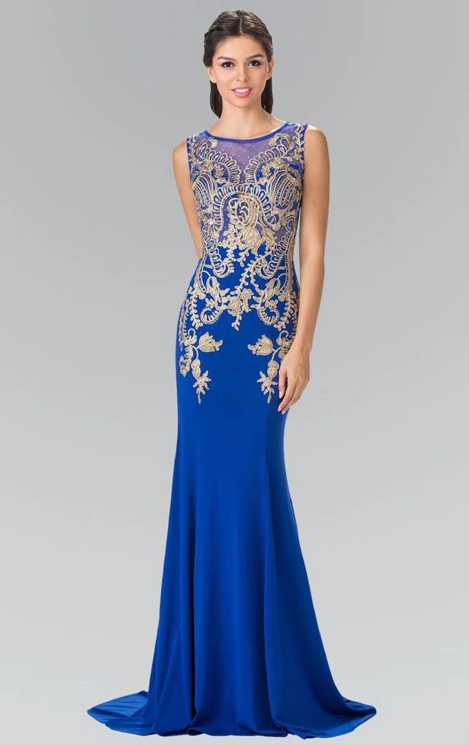 Formal Gowns Elizabeth K - GL2230 Embroidered Bateau Neck Jersey Trumpet Dress 7 Formal Gowns Elizabeth K - GL2230 Embroidered Bateau Neck Jersey Trumpet Dress