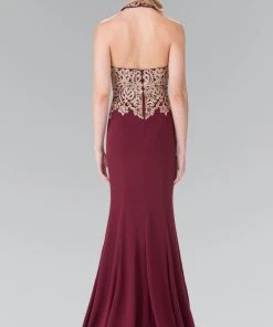 Formal Gowns Elizabeth K - GL2231 Embroidered Halter Jersey Trumpet Dress 13 Formal Gowns Elizabeth K - GL2231 Embroidered Halter Jersey Trumpet Dress