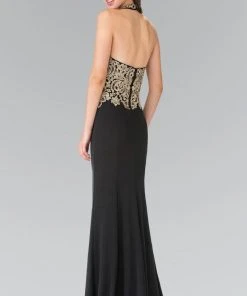 Formal Gowns Elizabeth K - GL2231 Embroidered Halter Jersey Trumpet Dress 11 Formal Gowns Elizabeth K - GL2231 Embroidered Halter Jersey Trumpet Dress