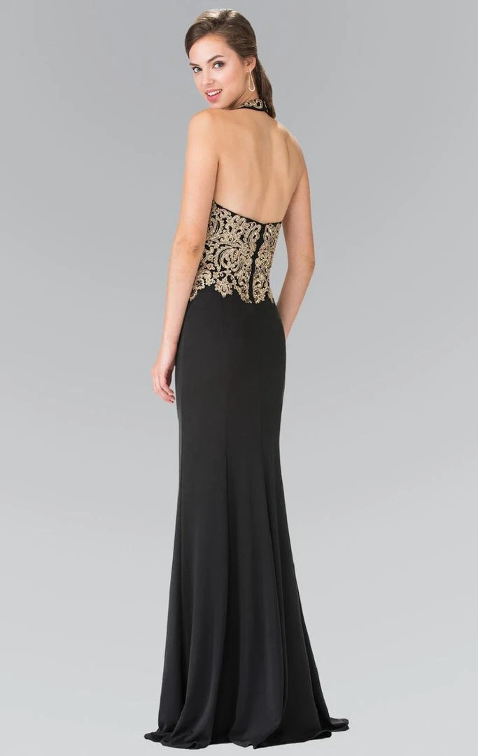 Formal Gowns Elizabeth K - GL2231 Embroidered Halter Jersey Trumpet Dress 6 Formal Gowns Elizabeth K - GL2231 Embroidered Halter Jersey Trumpet Dress