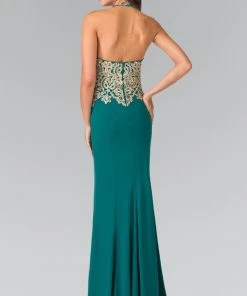 Formal Gowns Elizabeth K - GL2231 Embroidered Halter Jersey Trumpet Dress 9 Formal Gowns Elizabeth K - GL2231 Embroidered Halter Jersey Trumpet Dress