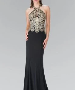 Formal Gowns Elizabeth K - GL2231 Embroidered Halter Jersey Trumpet Dress 10 Formal Gowns Elizabeth K - GL2231 Embroidered Halter Jersey Trumpet Dress