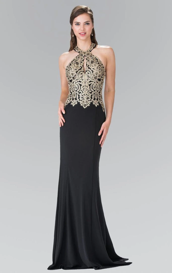 Formal Gowns Elizabeth K - GL2231 Embroidered Halter Jersey Trumpet Dress 5 Formal Gowns Elizabeth K - GL2231 Embroidered Halter Jersey Trumpet Dress