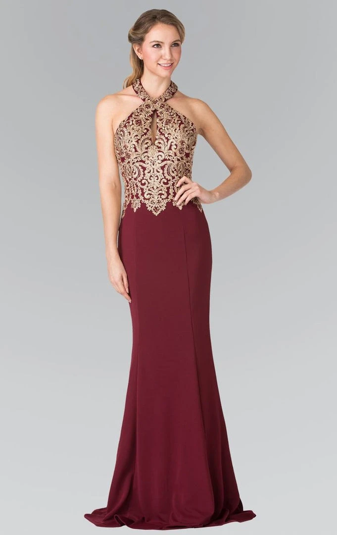 Formal Gowns Elizabeth K - GL2231 Embroidered Halter Jersey Trumpet Dress 7 Formal Gowns Elizabeth K - GL2231 Embroidered Halter Jersey Trumpet Dress