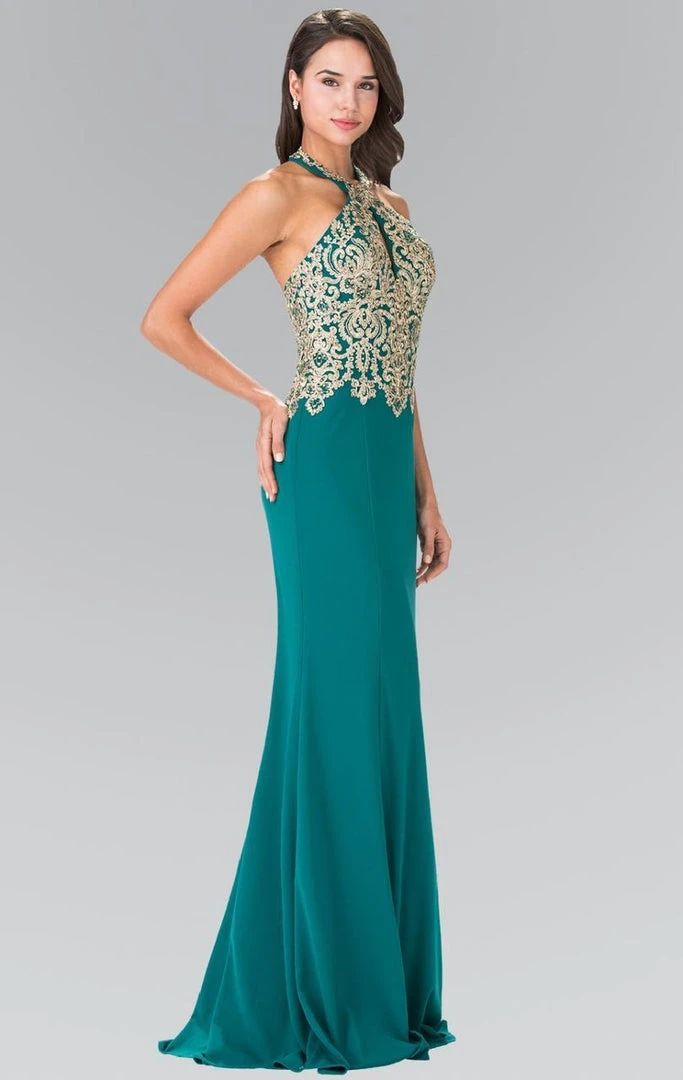 Formal Gowns Elizabeth K - GL2231 Embroidered Halter Jersey Trumpet Dress 3 Formal Gowns Elizabeth K - GL2231 Embroidered Halter Jersey Trumpet Dress