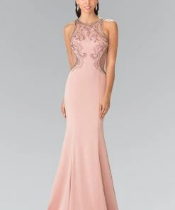 Elizabeth K - GL2237 Bead Embellished Halter Neck Gown Formal Gowns 8 Elizabeth K - GL2237 Bead Embellished Halter Neck Gown Formal Gowns