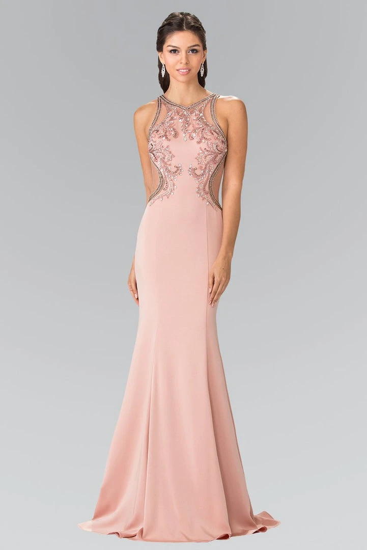 Elizabeth K - GL2237 Bead Embellished Halter Neck Gown Formal Gowns 5 Elizabeth K - GL2237 Bead Embellished Halter Neck Gown Formal Gowns