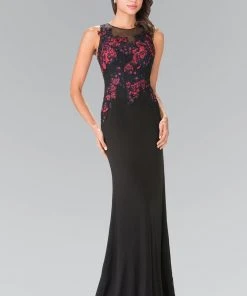 Elizabeth K - GL2238 Bead Embellished Jewel Neck Gown
