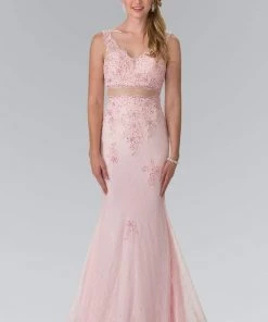 Elizabeth K - GL2240 Laced V-Neck Trumpet Gown