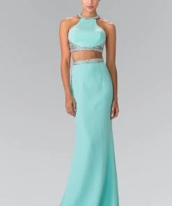 Formal Gowns Elizabeth K - GL2256 Beaded Halter Neck Two-Piece Evening Gown