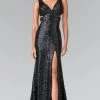 Formal Gowns Elizabeth K - GL2300 V-Neck Long Dress With Slit 1 Formal Gowns Elizabeth K - GL2300 V-Neck Long Dress With Slit