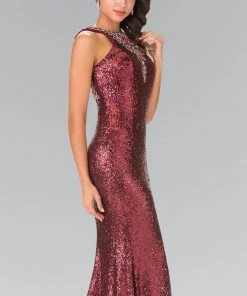 Elizabeth K - GL2301 Sequined Halter Long Gown Formal Gowns