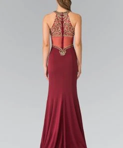 Elizabeth K - GL2328 Embellished Halter Neck With Sheer Back Gown