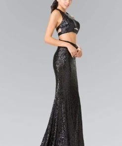 Formal Gowns Elizabeth K - GL2333 Mock Two-Piece Sequined Sheath Gown