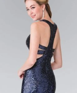 Formal Gowns Elizabeth K - GL2333 Mock Two-Piece Sequined Sheath Gown