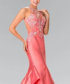 Elizabeth K - GL2357 Beaded Halter Ruffled Mermaid Gown Formal Gowns