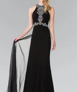 Elizabeth K - GL2358 Beaded Halter Long Gown