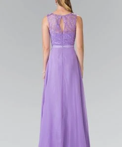 Elizabeth K - GL2364 Embroidered Illusion Top Chiffon A Line Dress Formal Gowns