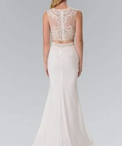 Formal Gowns Elizabeth K - GL2373 Two-Piece Beaded Lace Top Evening Gown
