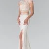 Formal Gowns Elizabeth K - GL2373 Two-Piece Beaded Lace Top Evening Gown