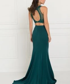 Formal Gowns Elizabeth K - GL2419 Embroidered Two Piece Halter Evening Dress