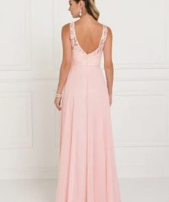 Formal Gowns Elizabeth K - GL2420 Jeweled Waist Lace A-Line Gown