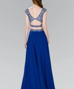 Elizabeth K - GL2422 Cap Sleeve Crystal Ornate Two-Piece Chiffon Gown
