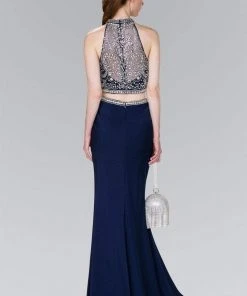 Elizabeth K - GL2424 Crystal Ornate Illusion High Neck Two-Piece Gown Formal Gowns